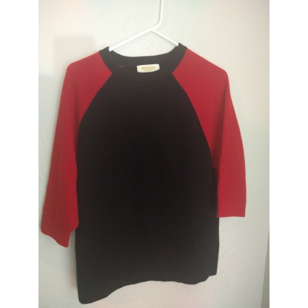 PECK & PECK Red Black 100% Cashmere 3/4 Sleeve Sweater women's Oversized Small